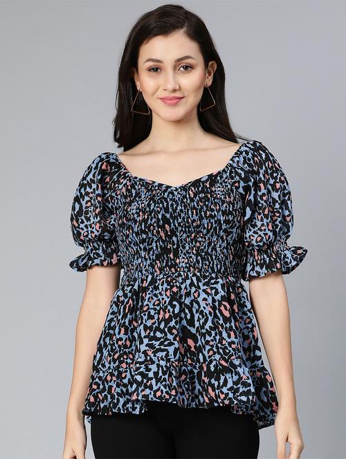 puff sleeved smocked peplum top - 18524592 - Standard Image - 1