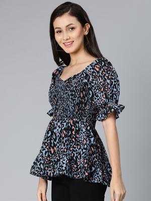 puff sleeved smocked peplum top - 18524592 - Standard Image - 2