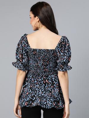 puff sleeved smocked peplum top - 18524592 - Standard Image - 3
