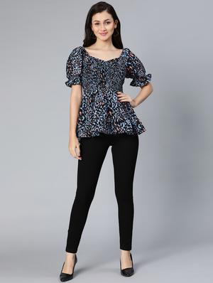 puff sleeved smocked peplum top - 18524592 - Standard Image - 4