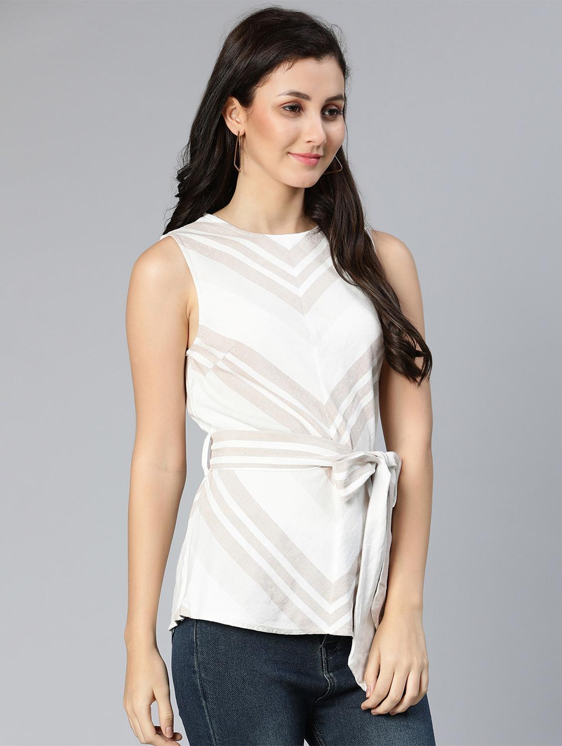 round neck striped regular top - 18524599 - Zoom Image - 2