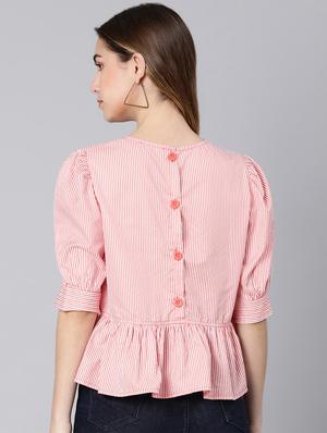round neck striped peplum top - 18524614 - Standard Image - 3