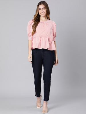 round neck striped peplum top - 18524614 - Standard Image - 4
