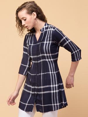 mandarin neck checkered regular tunic - 18525803 - Standard Image - 2