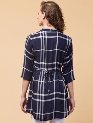 mandarin neck checkered regular tunic - 18525803 - Standard Image - 3