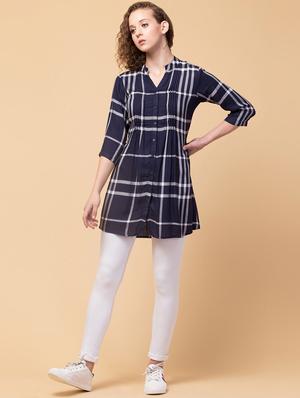 mandarin neck checkered regular tunic - 18525803 - Standard Image - 4
