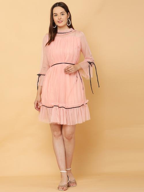 bell sleeved contrast lace detail flared dress - 18525813 - Standard Image - 1