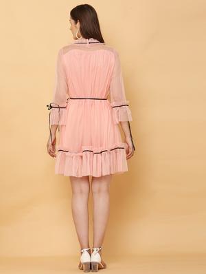 bell sleeved contrast lace detail flared dress - 18525813 - Standard Image - 3