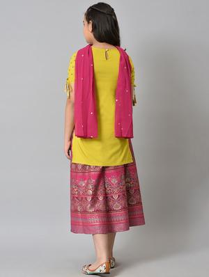 girls round neck printed kurta skirt with dupatta - 18526118 - Standard Image - 3