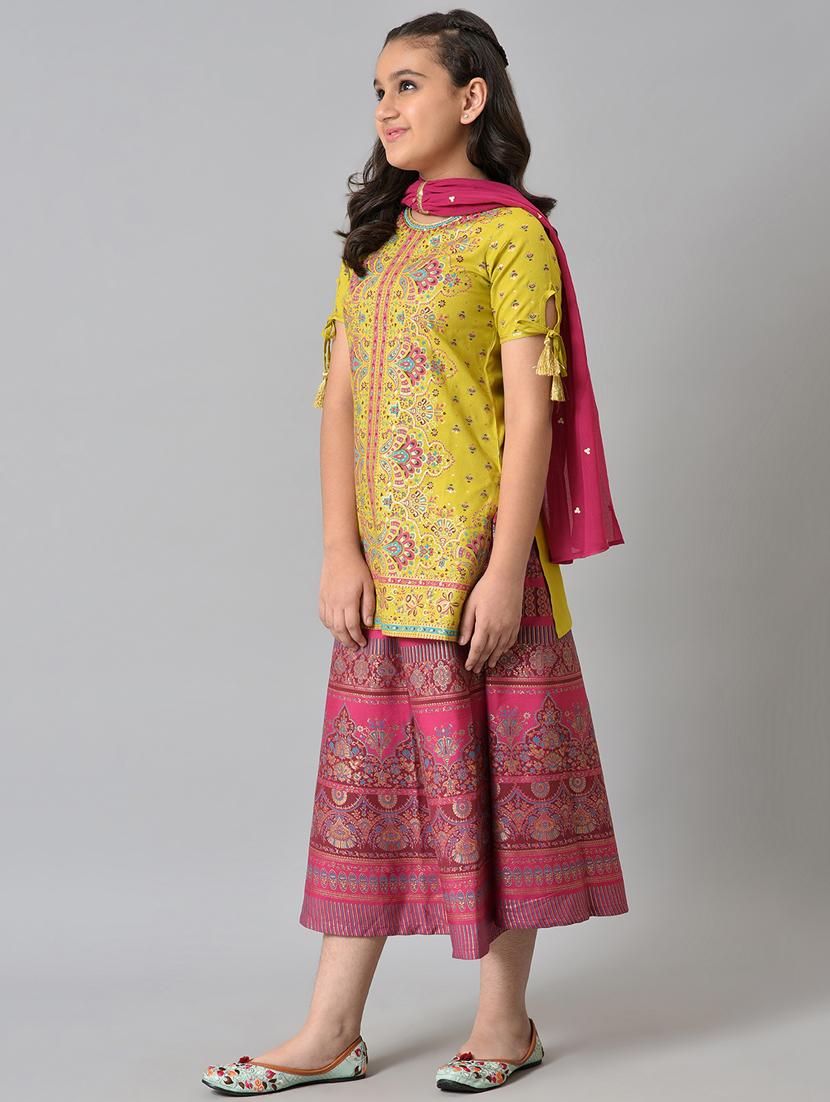 girls round neck printed kurta skirt with dupatta - 18526118 - Zoom Image - 2