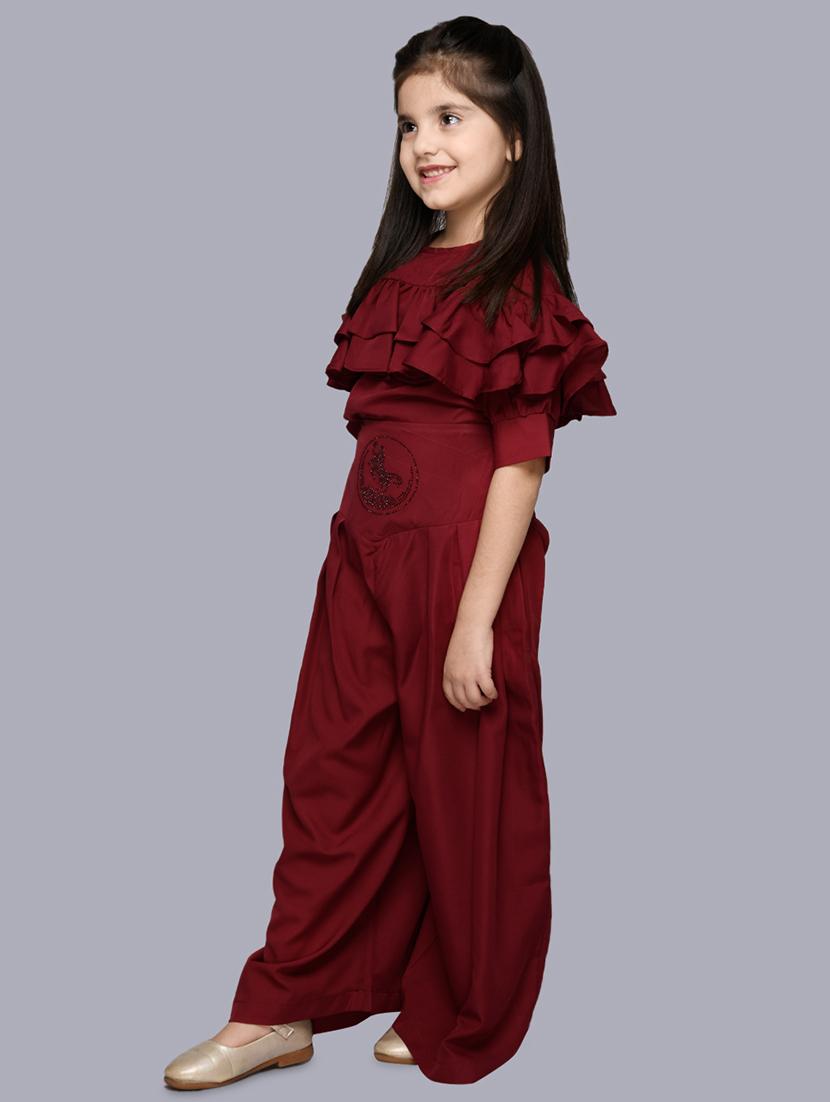 girls maroon embellished full length set - 18528495 - Zoom Image - 2