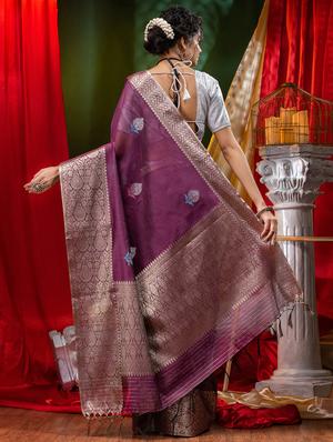 self design zari work woven saree with blouse - 18528558 - Standard Image - 2