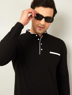 mandarin neck contrast detailed t-shirt - 18528779 - Standard Image - 3