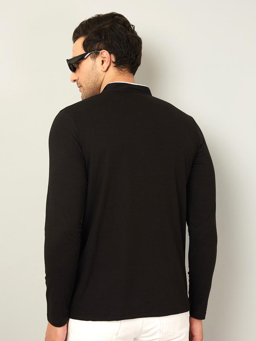 mandarin neck contrast detailed t-shirt - 18528779 - Zoom Image - 2