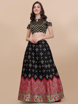 jacquard work semi-stitched lehenga choli with dupatta - 18528886 - Standard Image - 4