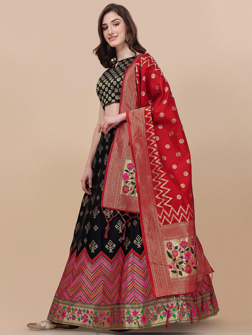 jacquard work semi-stitched lehenga choli with dupatta - 18528886 - Zoom Image - 2