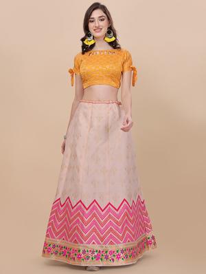 jacquard work semi-stitched lehenga choli with dupatta - 18528888 - Standard Image - 4