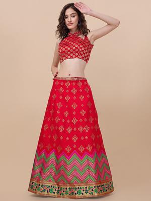 jacquard work semi-stitched lehenga choli with dupatta - 18528890 - Standard Image - 4