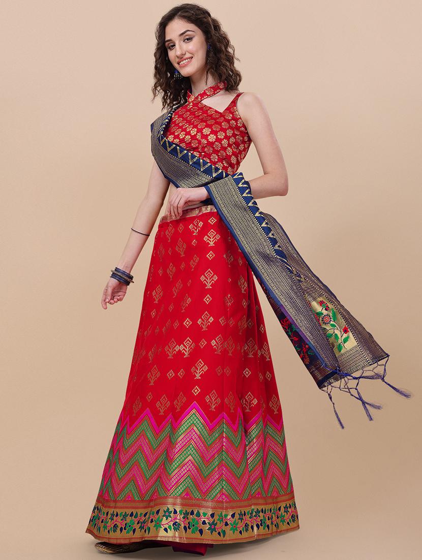 jacquard work semi-stitched lehenga choli with dupatta - 18528890 - Zoom Image - 2