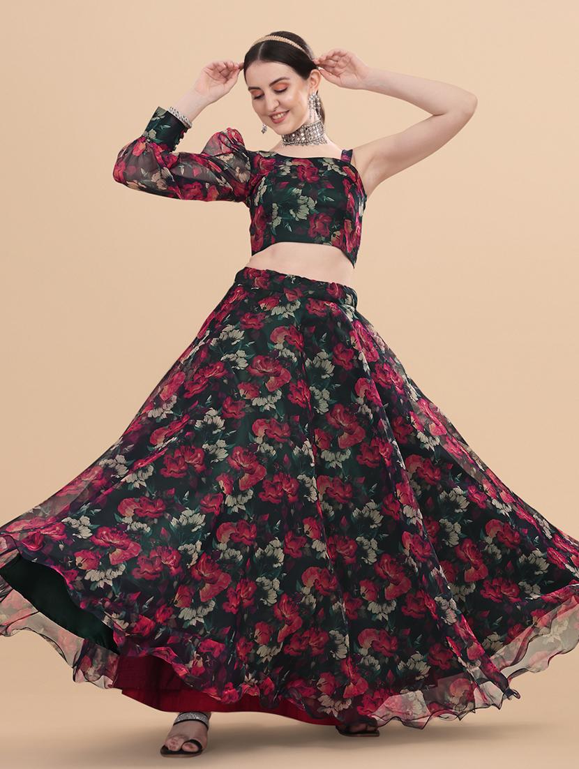 floral semi-stitched lehenga and choli with dupatta - 18528903 - Zoom Image - 1