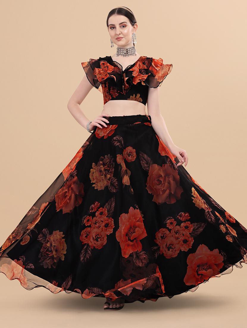floral semi-stitched lehenga and choli - 18528904 - Zoom Image - 1