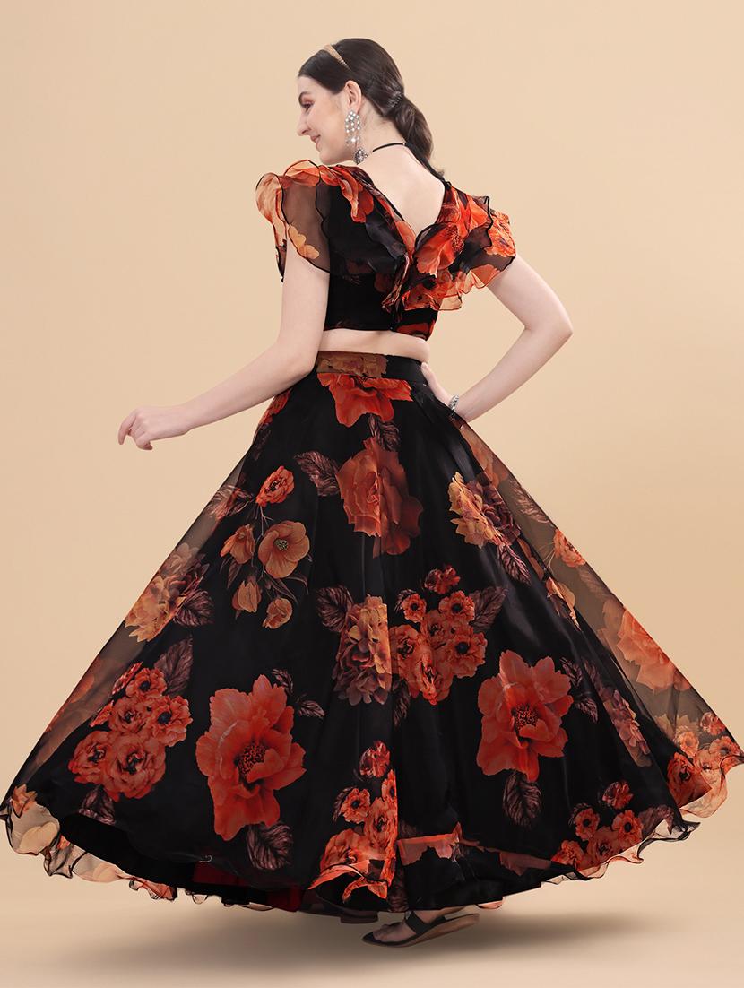 floral semi-stitched lehenga and choli - 18528904 - Zoom Image - 3