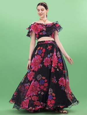 floral semi-stitched lehenga and choli - 18528905 - Standard Image - 3
