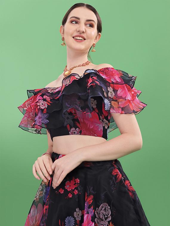 floral semi-stitched lehenga and choli - 18528905 - Zoom Image - 4