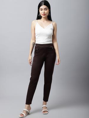 mid rise solid cigarette pants trouser - 18529055 - Standard Image - 4