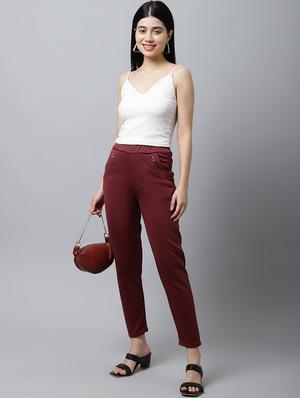 mid rise solid cigarette pants trouser - 18529058 - Standard Image - 4
