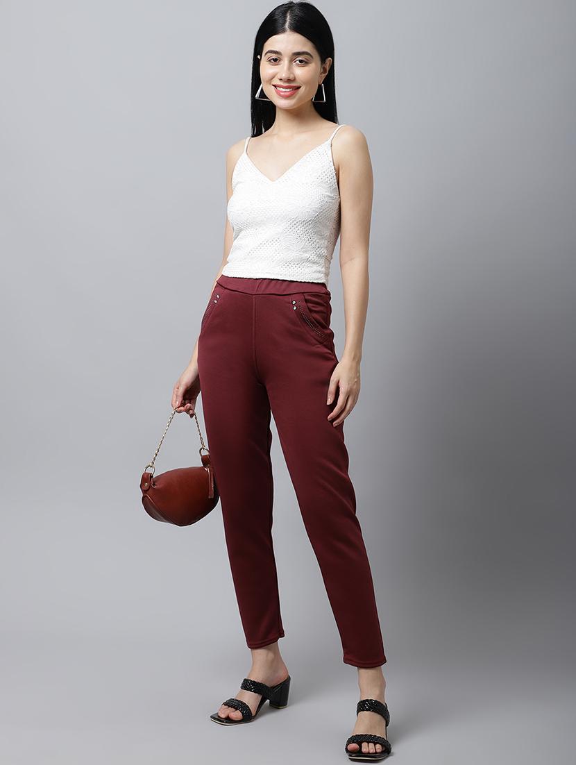 mid rise solid cigarette pants trouser - 18529058 - Zoom Image - 4