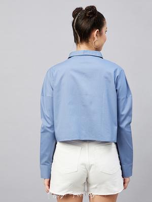 full sleeve solid drop shoulder crop shirt - 18529538 - Standard Image - 3
