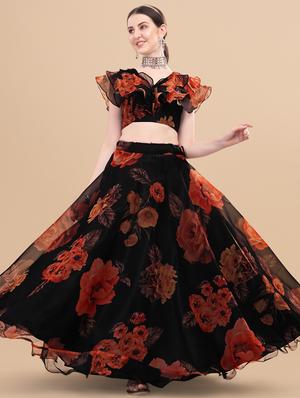 floral semi-stitched lehenga and choli - 18531121 - Standard Image - 2
