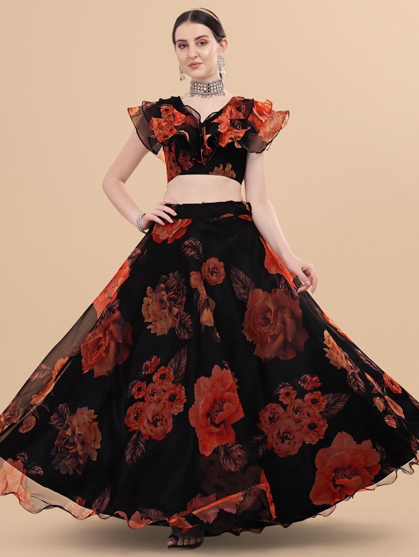 floral semi-stitched lehenga and choli - 18531121 - Zoom Image - 1