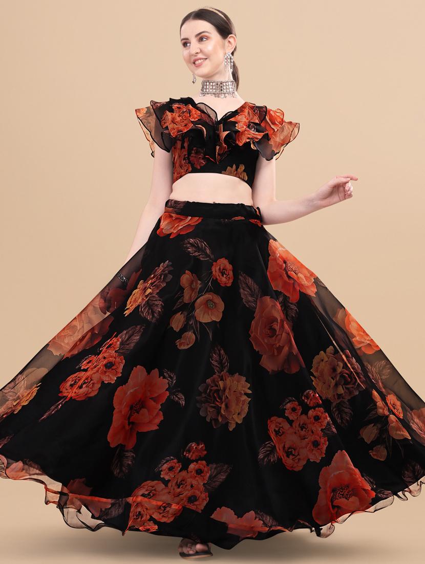 floral semi-stitched lehenga and choli - 18531121 - Zoom Image - 2