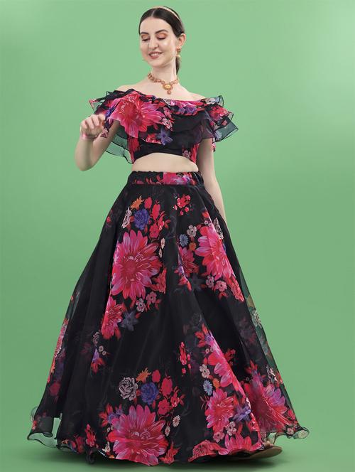 floral semi-stitched lehenga and choli - 18531122 - Standard Image - 1
