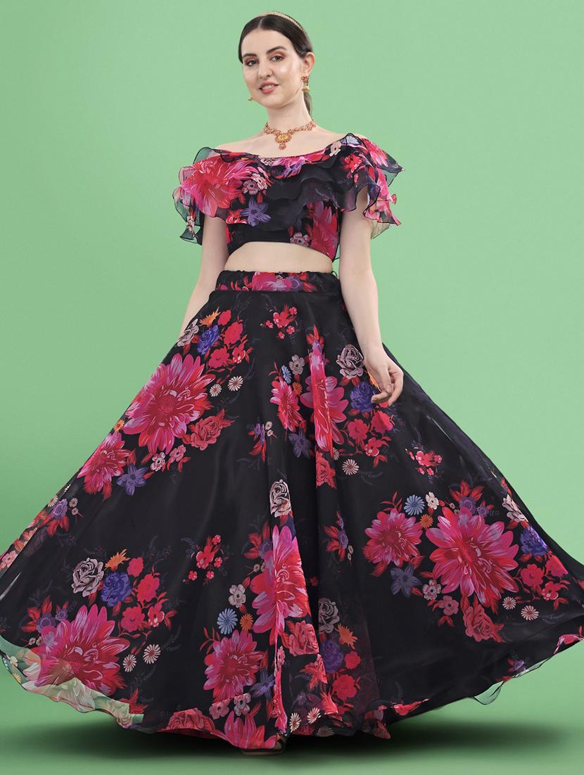 floral semi-stitched lehenga and choli - 18531122 - Zoom Image - 2