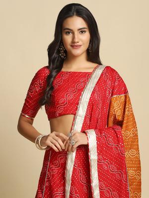 bandhani semi-stitched lehenga choli with dupatta - 18531609 - Standard Image - 4