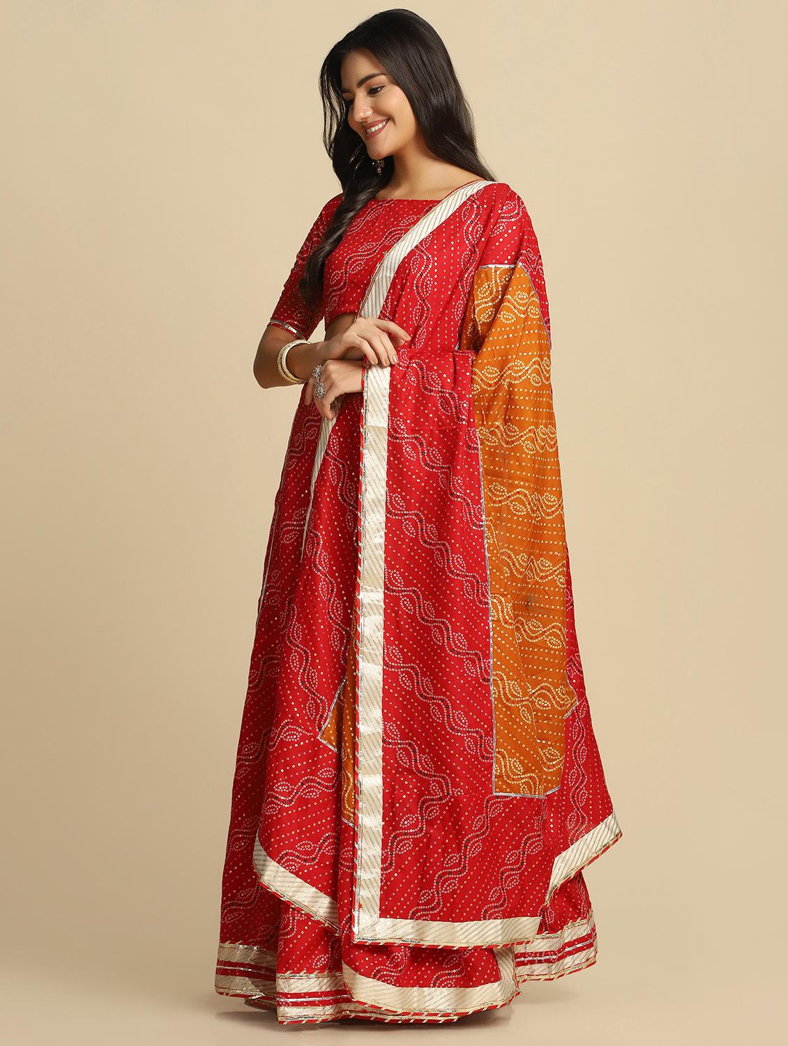 bandhani semi-stitched lehenga choli with dupatta - 18531609 - Zoom Image - 2