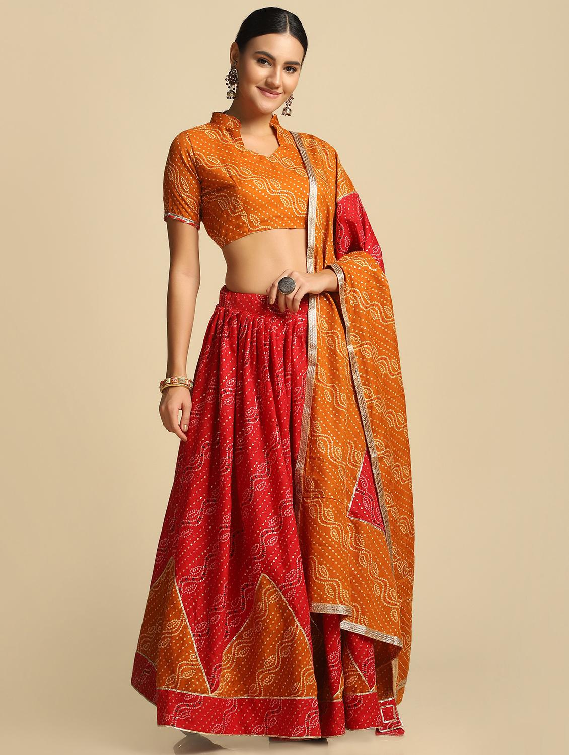 bandhani semi-stitched lehenga choli with dupatta - 18531610 - Zoom Image - 2