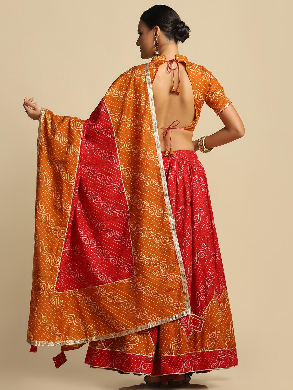bandhani semi-stitched lehenga choli with dupatta - 18531610 - Zoom Image - 3