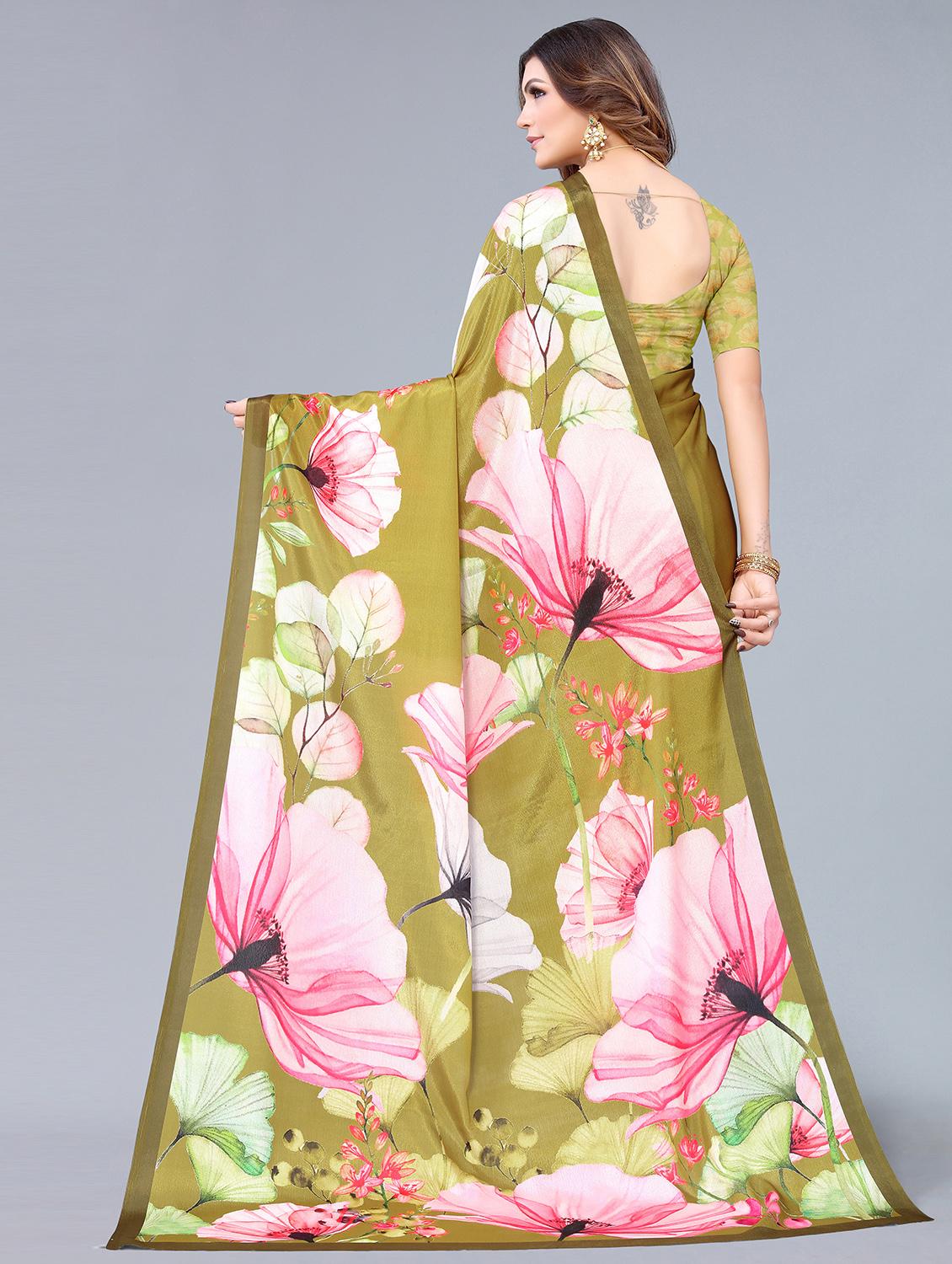 mehandi floral printed saree with blouse - 18531701 - Zoom Image - 2