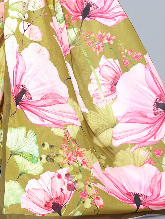 mehandi floral printed saree with blouse - 18531701 - Zoom Image - 4