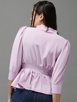 mock neck solid peplum top - 18532277 - Standard Image - 3