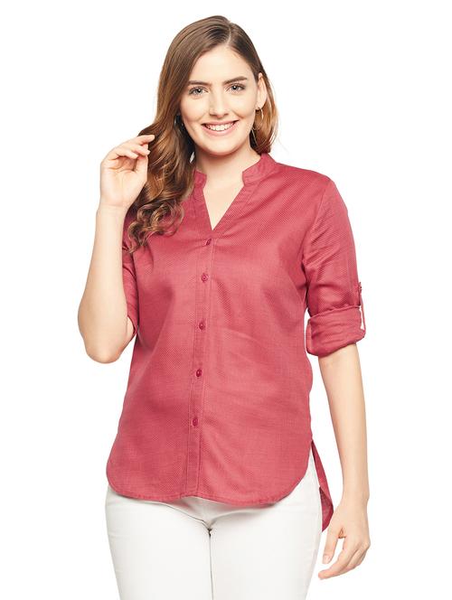 mandarin neck solid shirt - 18532994 - Standard Image - 1