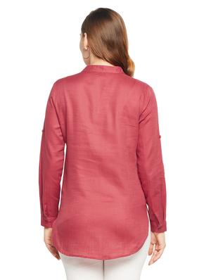 mandarin neck solid shirt - 18532994 - Standard Image - 3