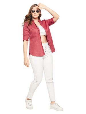 mandarin neck solid shirt - 18532994 - Standard Image - 4