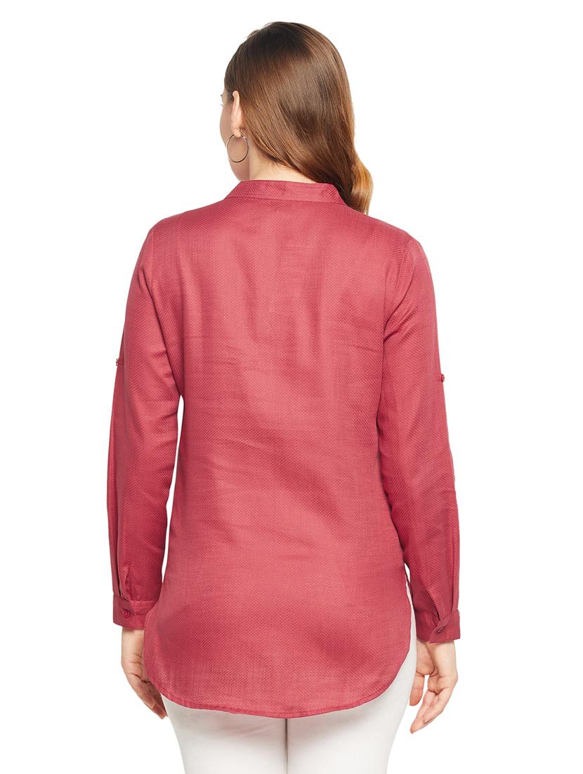 mandarin neck solid shirt - 18532994 - Zoom Image - 3