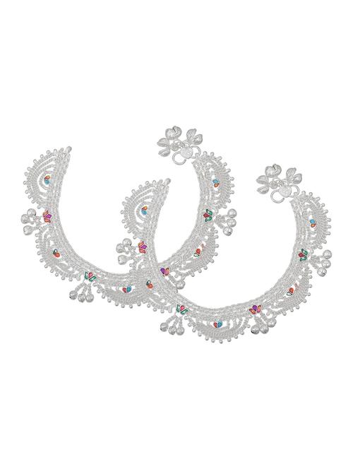 silver plated multi color stoned anklet - 18534083 - Very Small Image - 1
