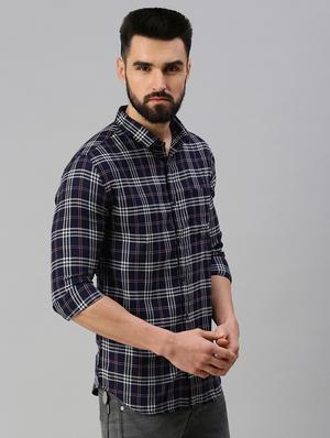 navy blue checkered casual shirt - 18537435 - Standard Image - 2